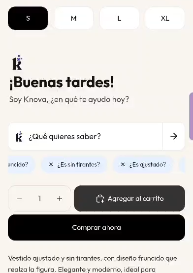 Knova en una ficha de producto móvil
