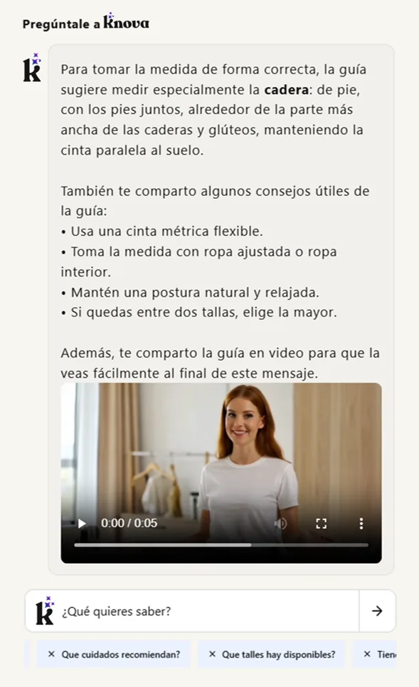 Knova entregando una guía de medición escrita y en video