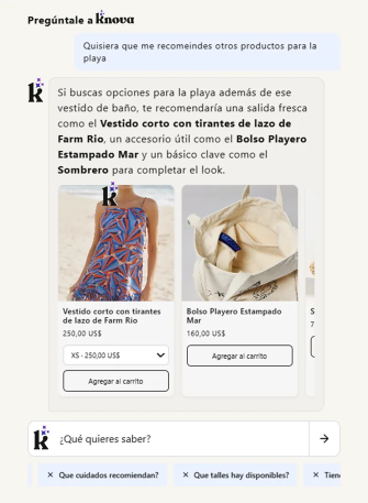 Knova armando un look completo con productos agregables al carrito